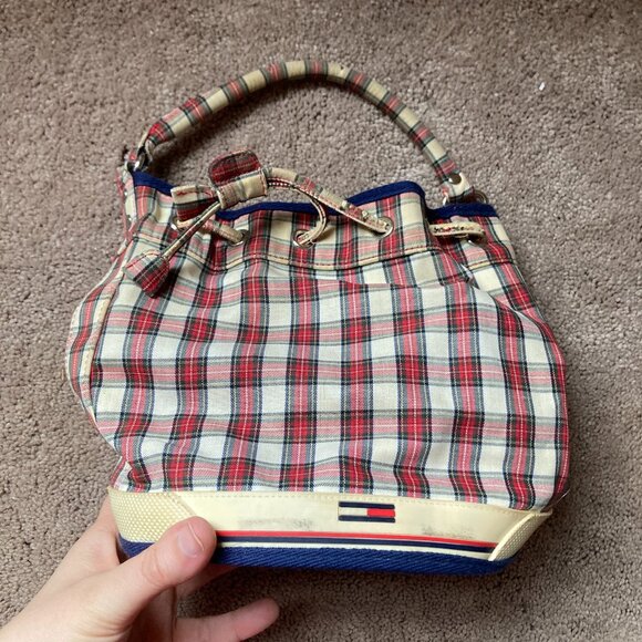 vintage Tommy Hilfiger plaid small bucket bag with extra strap - Picture 1 of 7